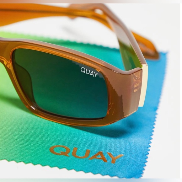 Quay No Envy‎ caramel rectangular edgy wrapped sunglasses new with acrylic case - Picture 6 of 10